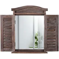 Mendler Wandspiegel Spiegelfenster mit Fensterläden 53x42x5cm - braun shabby