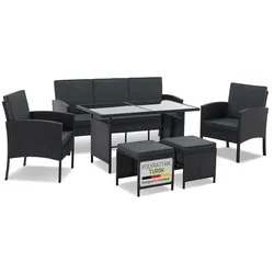 Juskys Polyrattan Gartenmöbel Sitzgruppe Turin Set 6 teilig - Outdoor Möbel mit Tisch - Schwarz
