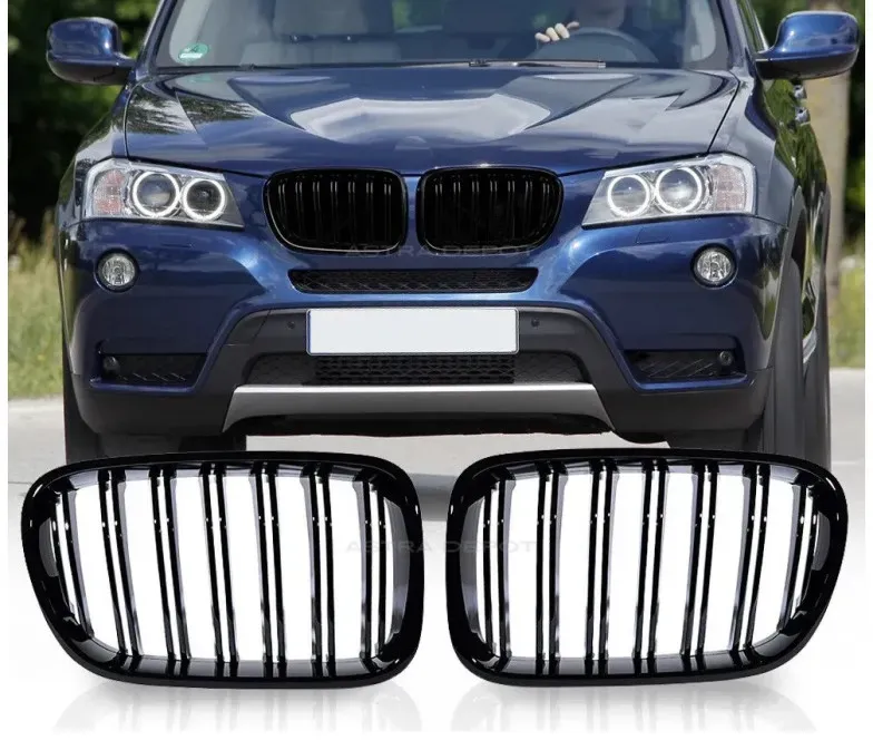 Doppelnieren-Kühlergrill für BMW X3 F25 (vor dem Facelift) 2010–2014, schwarz hochglänzend lackiert