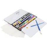 ECD Germany Aquarellfarben Set 48 Farben in Tragbarer Box, Vollaquarell Palette