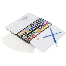 ECD Germany Aquarellfarben Set 48 Farben in Tragbarer Box, Vollaquarell Palette