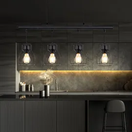 ETC Shop LED Hängeleuchte, 4-Flammig, Käfig-Design, schwarz, L 77 cm