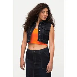 Ulla Popken Jeansweste Jeansweste kurz Slim Hemdkragen ärmellos recycelt grau 46