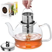 LuxusKollektion Teekanne Teekanne Glas Teesieb Siebeinsatz Teeblumen Teebereiter 1500ml beige