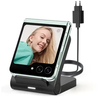 Geyo Induktive Ladestation für Samsung Galaxy Z Flip, 15W Fast Kabelloses Ladegerät für Samsung Galaxy Z Flip 6/Z Flip 5/Z Flip 4/Z Flip 3 (Nicht Faltbar) Mit Adapter