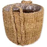 DARO DEKO Seegras Korb Topf rund Natur Ø 35 x 30cm mit Einsatz und Henkel Blumentopf geflochten Aufbewahrungskorb Übertopf Blumenkorb