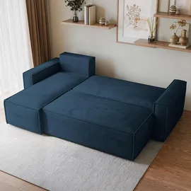 masseno ECKSOFA RAVELO M Blau Velours-Stoff mit Schlaffunktion