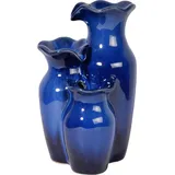 Dobar dobar® Zimmerbrunnen mit Pumpe im Amphoren-Design dreistufig - Deko Wasserfall aus Keramik Indoor - 14 x 12,5 x 22 cm - Dunkelblau