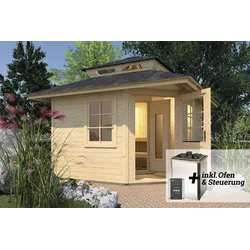 Saunahaus WEKA "Kurikka", beige (natur), Saunaofen, externe Steuerung, 7,5 kW, Saunen, 7,5 kW-Ofen mit digitaler Steuerung