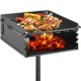 VEVOR Holzkohlegrill Camping Grill 41x41cm Gartengril 360° schwenkbar Edelstahl