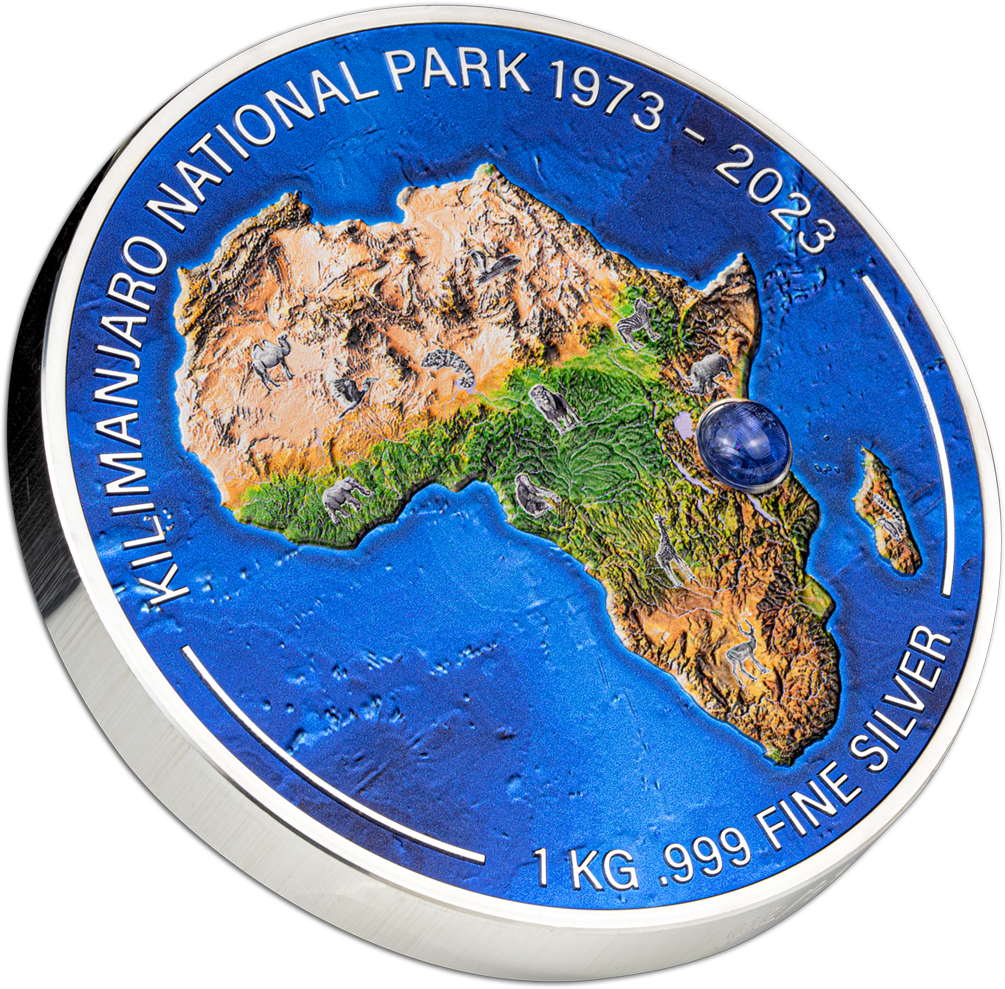 1 Kilo Silbermünze "Kilimanjaro" mit Tansanit-Edelstein