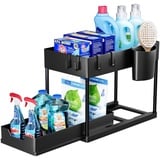 Puricon Unter Waschbecken Regal, 2 Etagen Standregal Küche Arbeitsplatte Regal Organizer, Mehrfunktional Küchenregal Gewürzregal Unterschrankregal Spülschrankregal