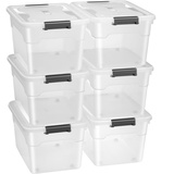 Juskys Aufbewahrungsbox mit Deckel - 6er Set Kunststoff Boxen 60l - Box stapelbar, transparent