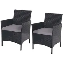 Mendler 2er-Set Poly-Rattan Gartensessel Halden, Korbsessel ~ anthrazit, Kissen anthrazit