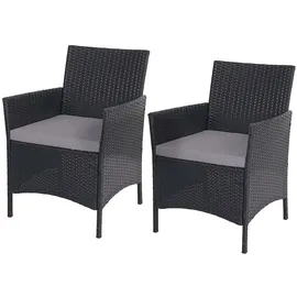 Mendler 2er-Set Poly-Rattan Gartensessel Halden, Korbsessel ~ anthrazit, Kissen anthrazit
