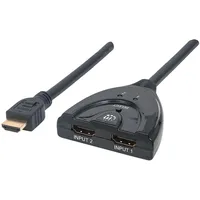 Manhattan HDMI-Switch HDMI 1.3, 2 Ports, integriertes Kabel, schwarz