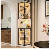 Flieks Eckvitrine Glasvitrine mit LED-Beleuchtung und Glastüren, verspiegelter Rückwand (1-St., 42x44x205 cm) Standvitrine Eckschrank Hochschrank Sammlervitrine mit 5 Fächern Weiß weiß
