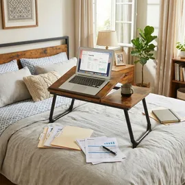 Relaxdays Laptoptisch für Bett & Couch, klappbarer Betttisch, höhenverstellbar, Betttablett, Metall, Dunkelbraun/schwarz