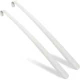 Relaxdays Schuhlöffel 2er Set, 58,5 cm lang, Schuhanzieher Metall, stabil, Aufhänger, Schuhanziehhilfe für Schuhe, weiß