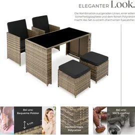 Tectake tectake® Rattan Sitzgruppe, Palermo für 2 bis 4 Personen, UV-beständig, inklusive Flaschenöffner, zusammenschiebbar