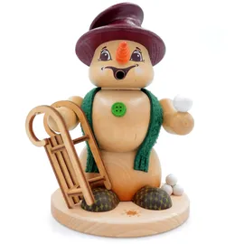 Kuhnert - Erzgebirgische Holzkunst Räuchermann Räucherfigur Schneemann 19cm - Schlittenfahrer
