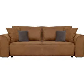 INOSIGN 3-Sitzer INOSIGN "BEATRICE, B: 250 cm - wahlweise mit Bettfunktion", gelb (curry), B:250cm H:92cm T:107cm, Sofas, u. Bettkasten, incl. 2 Zierkissen