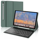 IVEOPPE Tastatur für Samsung Galaxy Tab S9 FE 10.9"/S9 11", Hülle mit Tastatur für Samsung Tab S9/S9FE 2023, Bluetooth Magnetisch 7-Farbige Beleuchtung QWERTZ Tastatur Galaxy S9 Tablet, Dunkelgrün