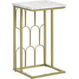 Beliani Beistelltisch Marmor Optik weiß / gold Pandale