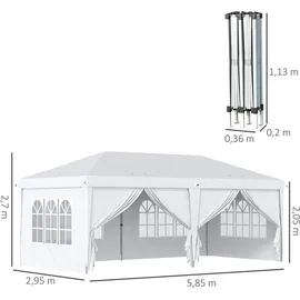Outsunny Faltpavillon 6 x 3 m inkl. 4 Seitenteile Weiß