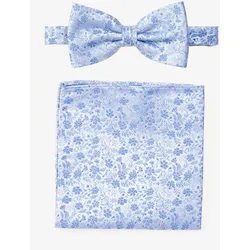 Fliege MONTI, Damen, hellblau floral, Seide, gemustert, geblümt, klassisch,casual, Fliegen, mit passendem Einstecktuch