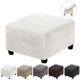 BTTO Stuhlhusse Hockerbezug Sofahusse Stretch Bezug Schonbezug Hocker Sofahusse, mit elastischem Band, Runde/Eckige Hocker weiß