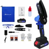 Dayplus - 4 Zoll Bürstenlos Kettensäge Mini Kettensäge mit Akku Elektro Kettensäge 4 Zoll Handkettensäge Schnurloses mit 1 Batterien & 2 Ketten,