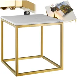 tectake® Marmor-Beistelltisch, quadratisch, solides Stahlgestell, mit höhenverstellbaren Kunststofffüßen