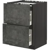 IKEA METOD / MAXIMERA Unterschr.f. Kochf./2 Fronten/2Sch. schwarz/Kalhyttan Betonmuster dunkelgrau 60x60 cm