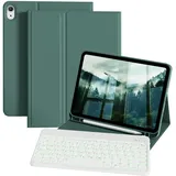 ZOPSGYU Hülle mit Tastatur für iPad A16 11/10 Generation (2025/2022, 11/10.9 Zoll), 7 Farben Beleuchtete Abnehmbare Tastatur Hülle für iPad 11. /10. Gen, QWERTZ Deutsches Layout, Dunkelgrün