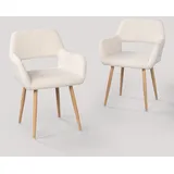 MEUBLE COSY Esszimmerstühle 2er Set Küchenstühle Sessel Wohnzimmerstuhl Polsterstuhl mit Armlehne Rückenlehne Sitzfläche aus Sherpa Metallbeine, Skandinavisch, Weiß