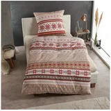 Traumschlaf Biber Schneeflocken Rot 240 x 220 cm + 2 x 80 x 80 cm