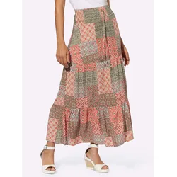 Stufenrock INSPIRATIONEN, Damen, Gr. 50, bunt (papaya, khaki, bedruckt), 100% Viskose, gemustert, mehrfarbig, bedruckt, wadenlang, Röcke