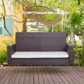 Outsunny 2-Sitzer Rattan Gartenschaukel mit Sitzkissen Hängeschaukel, Hollywoodschaukel 127L x 57,5B x 60H cm