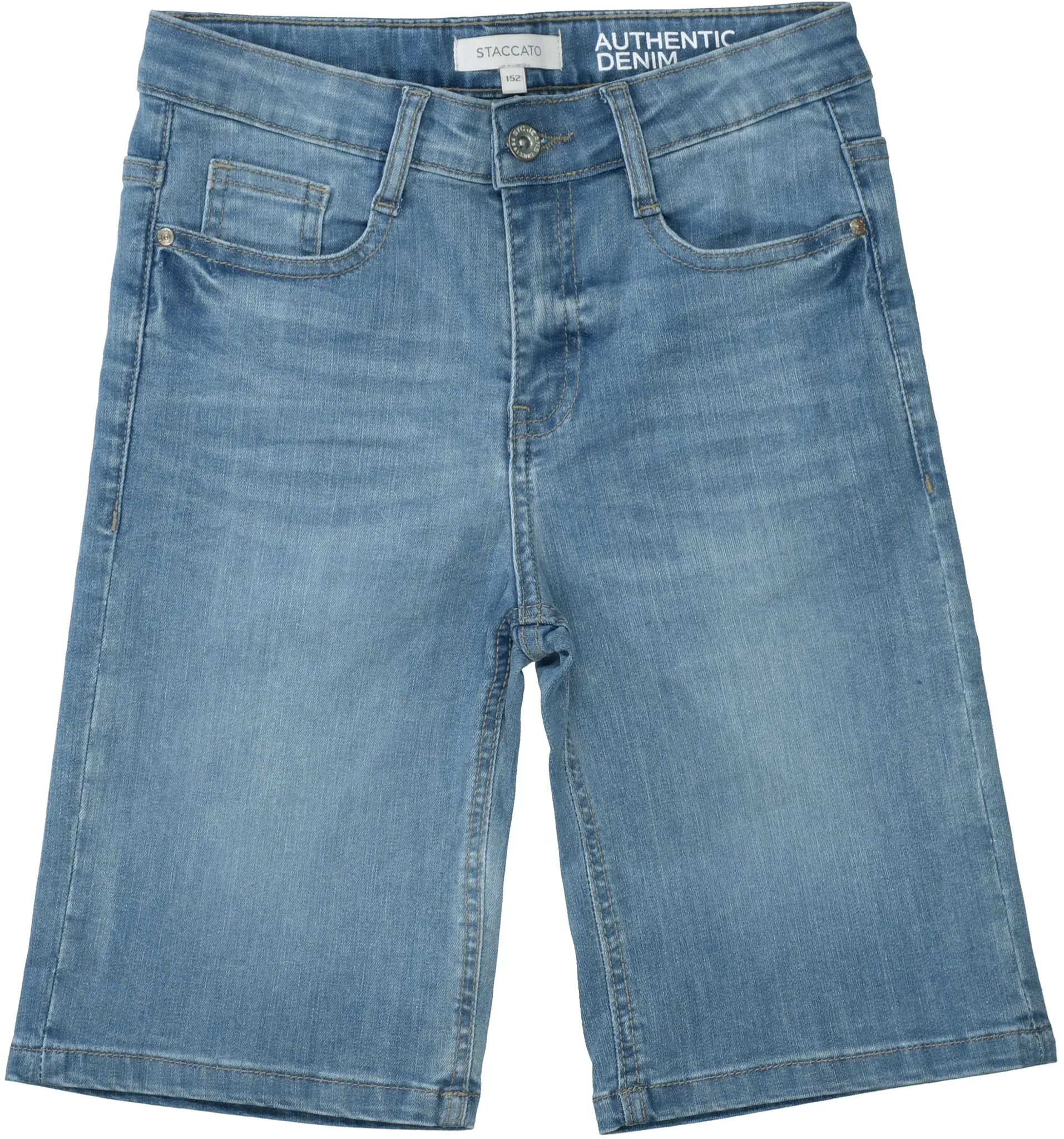 Jeansbermudas STACCATO, Mädchen, Gr. 170, N-Gr, light blau, Denim/Jeans, Obermaterial: 80% Baumwolle, 19% Polyester, 1% Elasthan, unifarben, schmal knielang, Jeans, im 5-Pocket-Form