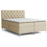 Deine Möbel 24 Boxspringbett GAVI Boxspring Komplettbett Polsterbett Bonellfederkernmatratzen H3 (Beige Grau Dunkelgrau Graphit Schwarz, 3-St., Velour Stoff 120x200 140x200 160x200 180x200 200x200), inkl. Bettkasten Topper Matratzen H3 beige