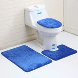 Kopfsteinpflaster Muster Badezimmer Teppich-Flanellstoff Badematte Set,Rutschfest U-förmiger Sockelteppich+Deckel WC Bezug+Memory-Schaum Bad Matte 3 Teiliges Set,Badvorleger WC Vorleger Blau 50x80CM