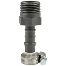 tecuro Schlauchtülle Ø 27 mm x 1 Zoll Ag, mit Edelstahlschlauchschelle grau