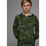 Kidsworld Langarmshirt "Tarnfarben - Muster", Jungen, Gr. 140/146, grün (grün, gemustert), Jersey, Obermaterial: 100% Baumwolle. Kapuzenfutter: 100% Baumwolle, bedruckt, Basic, Shirts Langarmshirt, Langarm, Basic-Passform, Allover-Druck, mit Kapuze