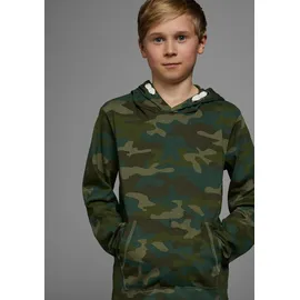 Kidsworld Langarmshirt "Tarnfarben - Muster", Jungen, Gr. 140/146, grün (grün, gemustert), Jersey, Obermaterial: 100% Baumwolle. Kapuzenfutter: 100% Baumwolle, bedruckt, Basic, Shirts Langarmshirt, Langarm, Basic-Passform, Allover-Druck, mit Kapuze