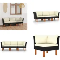 vidaXL 3 Sitzer Gartensofa mit Kissen Schwarz Poly Rattan - Gartensofa - Gartensofas - Lounge - Loungen - Schwarz