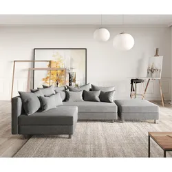 DELIFE Ecksofa Clovis Grau Flachgewebe Hocker Ottomane Rechts Modulsofa, Design Ecksofas, Couch Loft, Modulsofa, modular