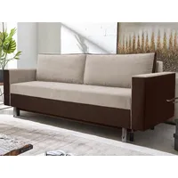 Beautysofa 3-Sitzer MALTA, Polstersofa aus Webstoff + Kunstleder, mit Schlaffunktion und Bettkasten braun