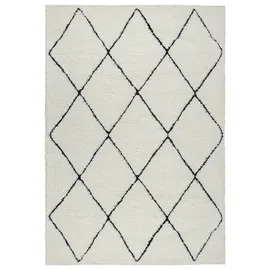 The CarPET Velvet eleganter Designer Teppich Wohnzimmer, weicher & pflegeleichter Hochflor Wohnzimmerteppich in Creme-Schwarz 80 x 150 cm