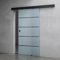 Mai & Mai Glasschiebetür komplettset softclose Schwarz 5-Milchglas Streifen, inkl. Soft-Close, Griffart: Muschelgriff, BxH: 102.5x205cm, 25 mm Wandabstand, 8mm ESG-Sicherheitsglas